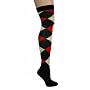 OVER THE KNEE HI RED IVORY BLACK ARGYLE SOCKS