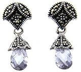 Sterling Silver Marcasite Purple Vintage Earrings