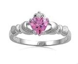Sterling Silver Ring - Pink CZ Heart - Prong Set - 9 mm x 2 mm, Sizes 4-9