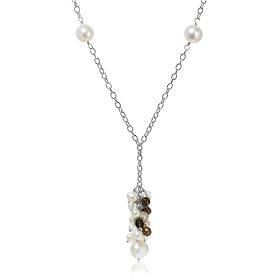 Sterling Silver Y Necklace w Smoky Quartz, Clear Quartz and 4-10mm White... by Amazon.com Collection