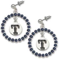 MLB Officially Licensed Texas Rangers Earrings - Blue Crystals & Team Logo