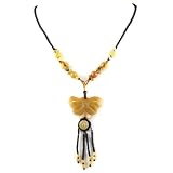 Peach Jade Stone Butterfly And Beads - Knotted Bead Detail - Brown Adjustable Necklace