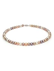 14KT White Gold Elegant Set of 7.0-7.5mm Multicolor Freshwater Pearls including Necklace Bracelet and Earrings.