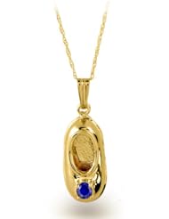 14K Yellow Gold September Sapphire Birthstone Baby Bootie Pendant