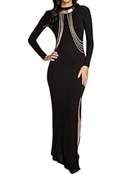 Slit Stretchy Ankle Length Long Sleeves Evening Dress/Maxi Dress 
