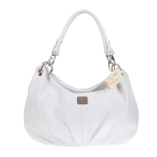 MEDICHI Italian Made Pleated Leather Hobo Bag - White