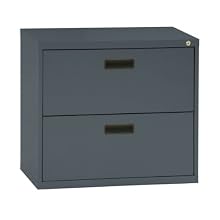 Sandusky 400 Series Charcoal Steel Lateral File Cabinet with Plastic Handle, 30" Width x 27-1/4" Height x 18" Depth, 2 Drawers