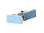 European Enamel Light Blue Bar Cufflinks in Rhodium Silver Setting with Gift Box