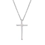 14k White Gold Children's Small Cross with Genuine Diamond Necklace 15