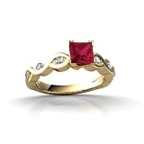 14K Yellow Gold Square Created Ruby Engagement Ring