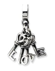 Sterling Silver Love Keys Dangle Charm for 3mm Charm Bracelets