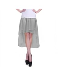 HDE Trendy Double-Layer Sheer High Low Skirt (Grey)