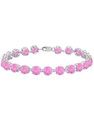 14K White Gold Prong Set Round Pink Topaz Bracelet with 12.00 CT TGW