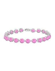 Sterling Silver Prong Set Round Pink Topaz Bracelet with 12.00 CT TGW