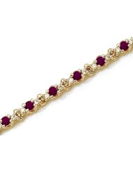 14K Yellow Gold Round Ruby and Diamond Bracelet