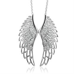 Sterling Silver Angel Feather Wing White Diamond Pendant Necklace (HI, SI-I, 0.50 carat)