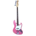 Jive by Huntington Full Size 43" Jazz J Bass Guitar with Gig Bag and Accessories - Metallic Pink (Includes, Strap, String, eBook, Free Mini Rubber Guitar & Pick)