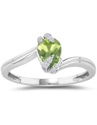 0.03 Cts Diamond & 0.70 Cts Peridot Ring in 14K White Gold