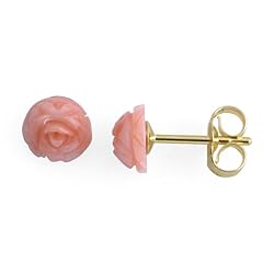 Pink Coral Earrings in 14K Yellow Gold