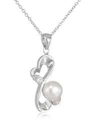 Sterling Silver 2 Heart Pendant Necklace with Freshwater Cultured Pearl, 16+2"