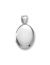 18k Premium Weight White Gold Oval Locket 5/8 inch x 3/4 inch in 18K