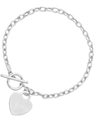 Toggle Bracelet with Heart Charm in 14K White Gold