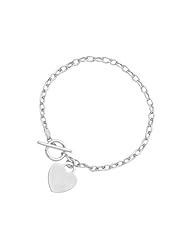 Toggle Bracelet with Heart Charm in 14K White Gold