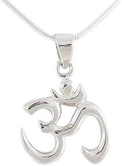 Calligraphy Style Om (Aum) Pendant in Sterling Silver on 18" Snake Chain