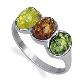 Adorable Multicolor Amber Baltic Band .925 Sterling Silver Ring by 