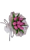 Review Teddy Delivery  / Let a Teddy Messenger Deliver Your thoughts Holding This Handmade Posy of Pink Tulips (Approx 3cm) - Teddy Delivery / Dolls House Accessory