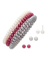 Sterling Silver 6-7mm White/Grey/Burgundy FW Cult. Pearl Set