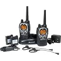 Midland GXT1000VP4 50-Channel 36-Mile Waterproof 2-Way GMRS Radio with NOAA All Hazard /Weather Alert, Rechargeable Batteries, Dual Desktop charger 12 Volt Vehicle Adapter and 2 Headsets (Pair, Black/Silver)