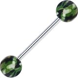 Green Camouflage Toxic Flame Barbell Tongue Ring