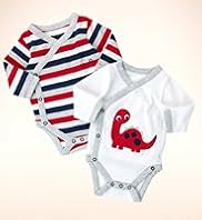 2 Pack Petit Bebe Pure Cotton Dinosaur Striped Bodysuits
