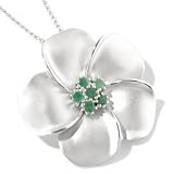 Sterling Silver / Platinum Opaque Emerald Flower Pin / Pendant w/ Chain