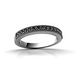 14K White Gold Genuine Round Black Diamond Wedding Band Ring