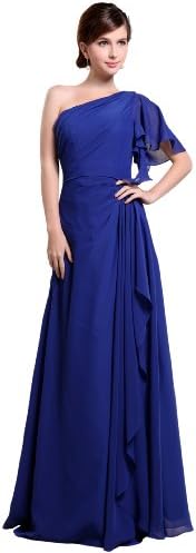 herafa p31157-20 Evening Gowns Elegant One Shoulder Shortsleeve Long 0 A-Line Blue