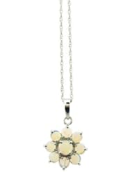 O&G Australia Natural Crystal Opal Flower, 14K White Gold Pendant with 14K White Gold Chain