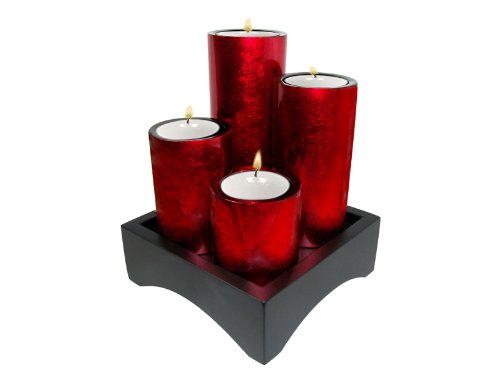 Metallic red- set of tea-light candleholders-6.75