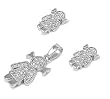 Sterling Silver Pendant/Earring Set - Girl Figure with Clear CZ - Pendant:18mm, Earrings:13mm