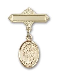 Gold Filled Baby Badge with St. Ursula Charm and Polished Badge Pin