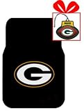 Set of 2 NFL Licensed Universal-Fit Molded Front Rubber Floor Mats and for limited time a bonus football shape air freshener - Green Bay Packers