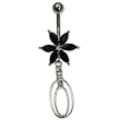 Stainless Steel Belly Ring with Black Australian Crystals - Dangling flower 14g/5mm ball