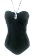 Marsol Missy/Junior 1PC Bandeau Swimsuit in Black with White/Black Accent Trim Print Sizes 30(6) - 36(12).