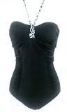 Marsol Missy/Junior 1PC Bandeau Swimsuit in Black with White/Black Accent Trim Print Sizes 30(6) - 36(12).