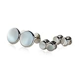 Mother of Pearl and Rhodium Silver Cufflinks and Studs