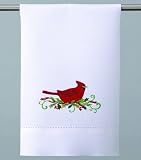 Red Christmas Cardinal Bird with Holly Kitchen or Bath Hand / Guest Towel