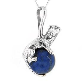 Sterling Silver Pet Ferret on Blue Lapis Gemstone Pendant