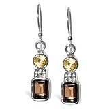 Sterling Silver 6.2 Ct Smoky Topaz and Citrine Designer Earrings