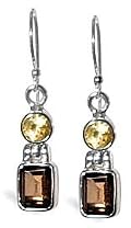 Talia's 6.2 Ct Smoky Topaz and Citrine Gemstone Designer Sterling Silver Earrings in Gift Box From Beautiful Silver Jewelry